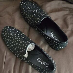 Kenneth Cole Reaction Men's Black Slip-On Shoes with Silver Accents